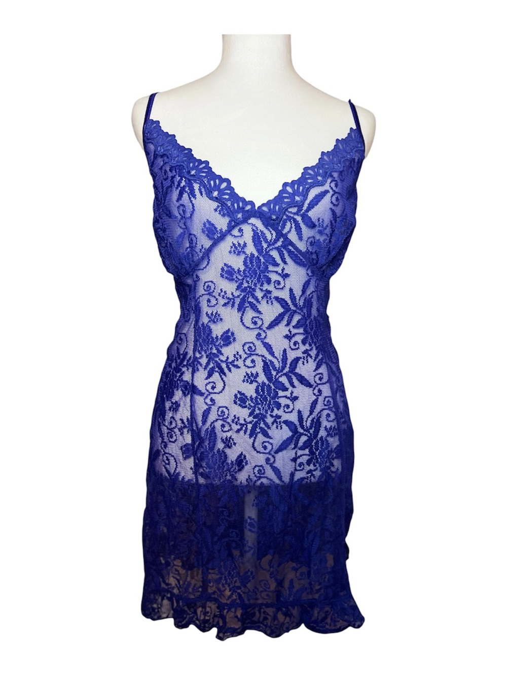 Vintage Blue Floral Lace Slip Chemise 2XL Plus Size